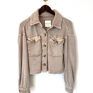 Bagatelle Collection Waffle Knit Cropped Shacket - Sand/Tan Medium